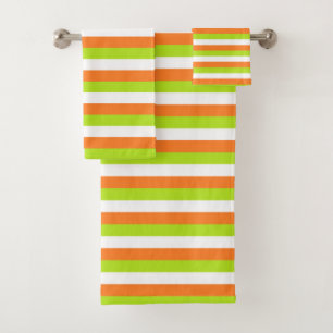 Orange, Lime Green and White Stripes Bath Towel Set