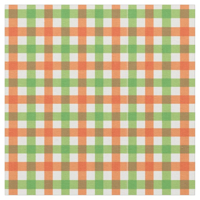 Orange & Lime Green Bright Gingham Plaid/ Tartan Fabric (Close Up)
