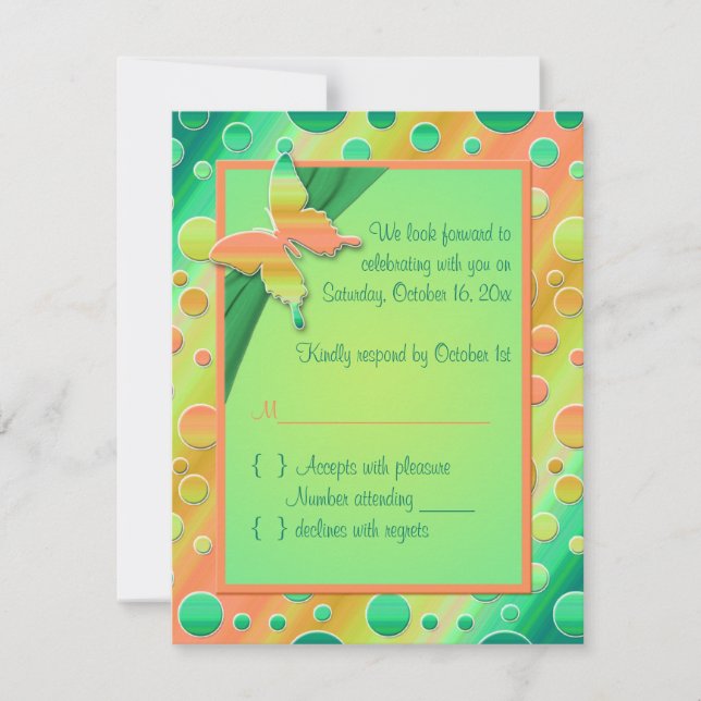 Orange, Lime Green Polka Dot RSVP Card (Front)