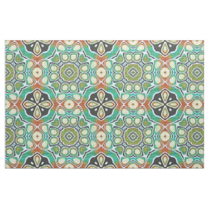 Orange Lime Green Turquoise Bali Batik Pattern Fabric