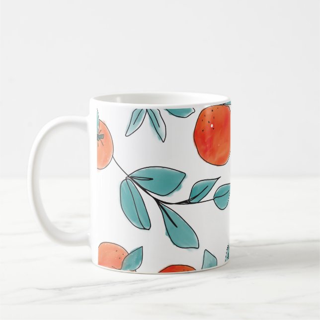 Orange line art: seamless pattern coffee mug (Left)
