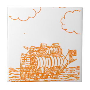 Orange lined ship drawing tile