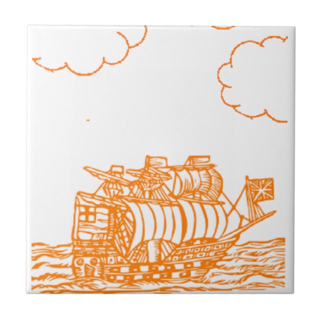 Orange lined ship drawing tile (Front)