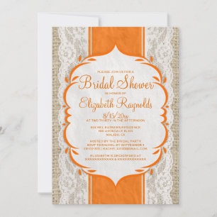Orange Linen Burlap Lace Bridal Shower Invitations