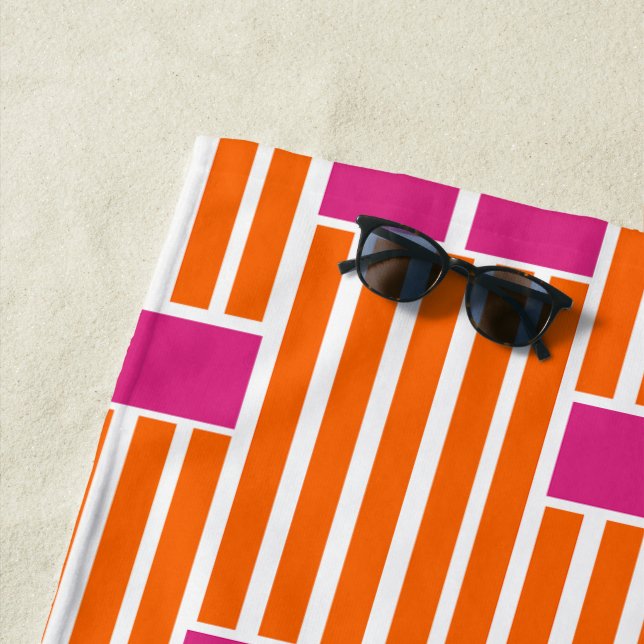 Orange Lines and Pink Boxes  Beach Towel (In Situ)