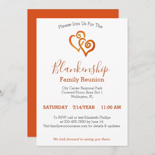 Orange Linked Hearts Family Reunion Template (Front/Back)