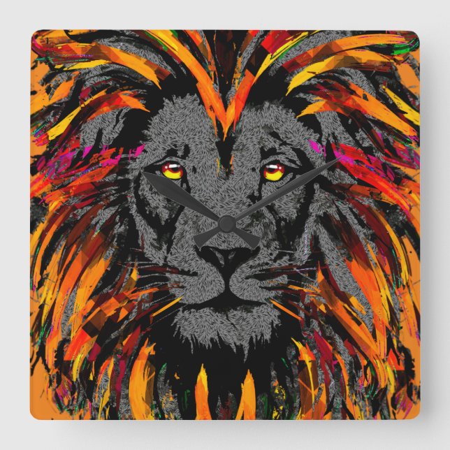 Orange Lion Wall Clock - Lion Head Illustration (Front)