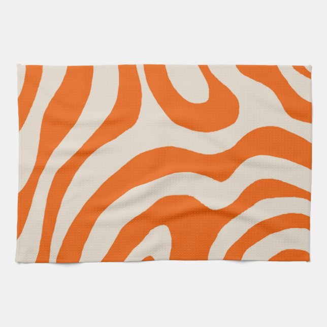 Orange Liquid Swirl Flow Groovy Stripe Y2K Pattern Kitchen Towel (Horizontal)