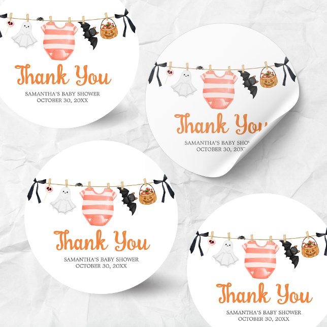 Orange Little Boo Baby Shower Classic Round Sticker (A Little Boo Is Almost Due Clothesline Baby Shower Sticker)