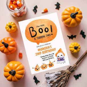 Orange Little Boo Two Ghost Halloween Birthday  Invitation