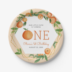 Orange Little Cutie 1st Birthday Paper Plate