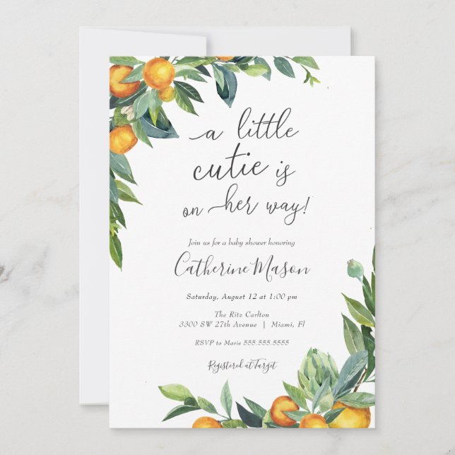 Orange Little Cutie Baby shower Invitation (Devant)