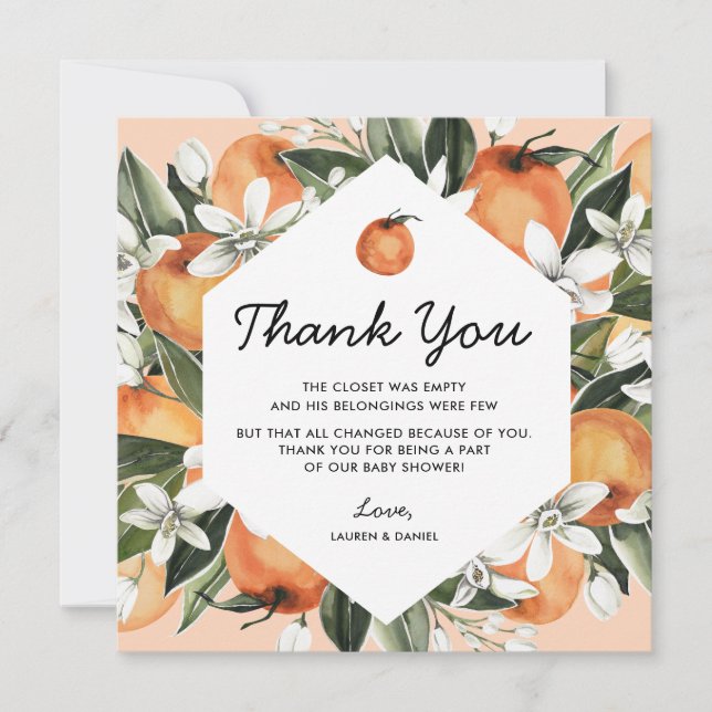 Orange Little Cutie Baby shower Merci Cartes (Devant)