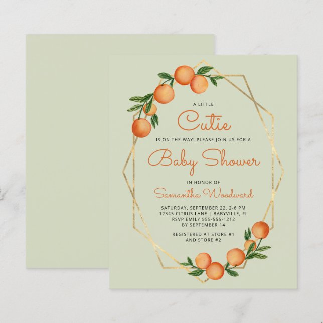 Orange Little Cutie Green Baby Shower Invitation (Front/Back)
