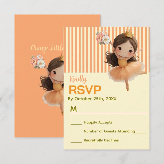Orange Little Princess Ball  RSVP Card (Front/Back)