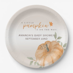 Orange Little Pumpkin Autumn Fall Baby Shower Paper Plate