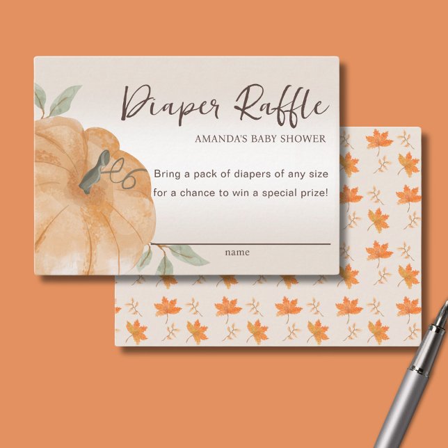 Orange Little Pumpkin Diaper Raffle Baby Shower  Enclosure Card (Creator Uploaded)