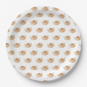 Orange Little Pumpkin Pattern Autumn Baby Shower  Paper Plate