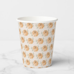 Orange Little Pumpkin Pattern Fall Baby Shower Paper Cups
