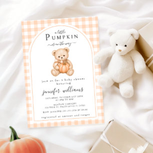 Orange Little Pumpkin Teddy Bear Baby Shower Invitation
