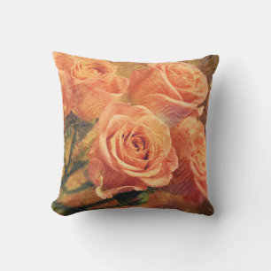 Orange Living Coral Roses Throw Pillow
