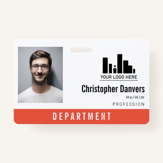 Orange Logo Personal Pronouns Office Employee Badge (Front)