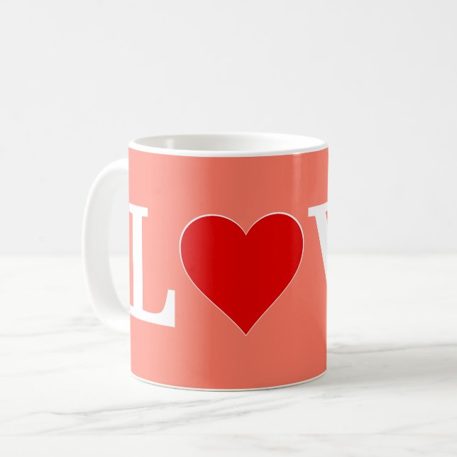 Orange LOVE and Heart Elegant Romantic Coffee Mug (Front Left)
