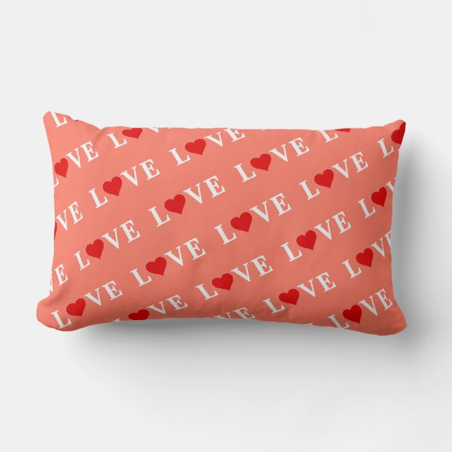 Orange LOVE and Heart Modern Eelegant Lumbar Pillow (Front)