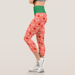 Orange LOVE and Red Heart Pattern Elegant Romantic Capri Leggings