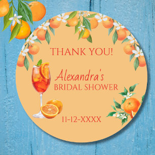 Orange Love at First Spritz Bridal Shower Favour Classic Round Sticker