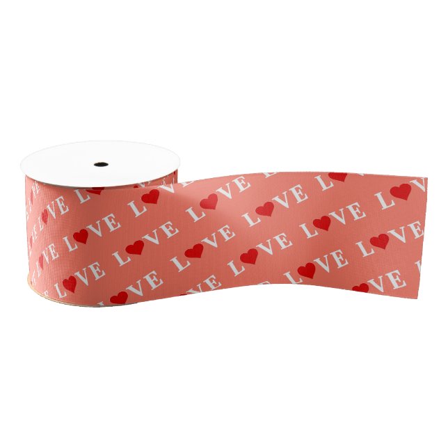 Orange LOVE Heart Grosgrain Ribbon (Spool)