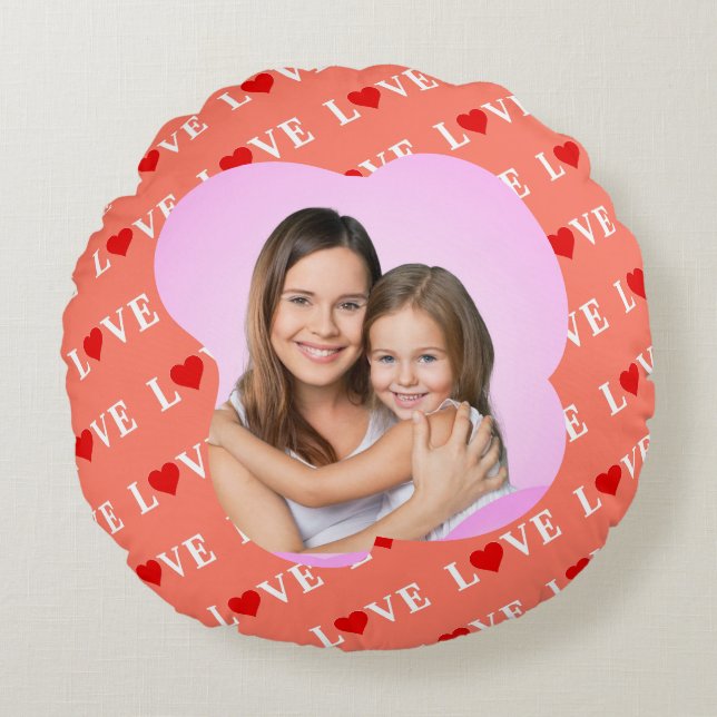 Orange LOVE Heart Round Pillow (Front)