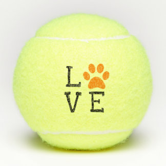 Orange LOVE Paw Print Tennis and Animal Lover Balls