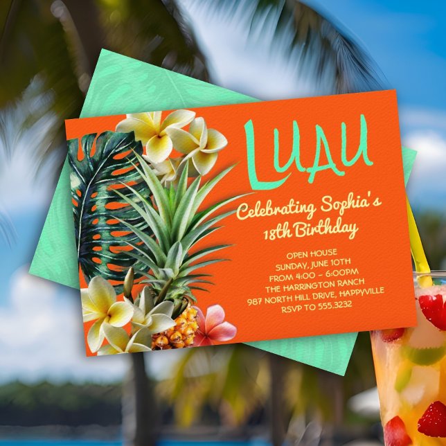 Orange Luau Anniversaire Personnalisé Invitations (Créateur téléchargé)