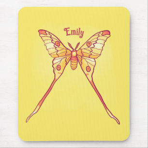 Orange Luna Moth Art – Colourful Insect Art Mouse Pad