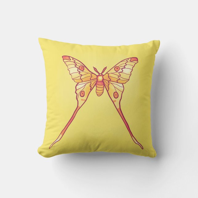 Orange Luna Moth Art – Colourful Insect Throw Pillow (Front)