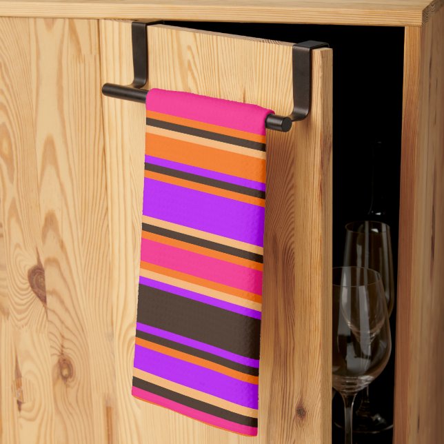 Orange, Magenta, & Purple Striped Kitchen Towel (Thirds Fold)