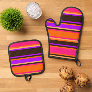 Orange, Magenta, & Purple Striped Oven Mitt Set