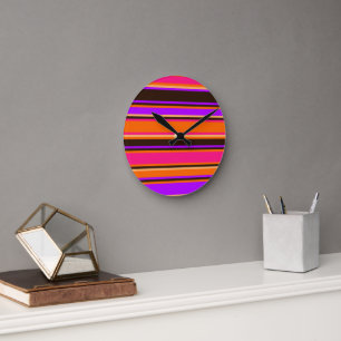 Orange, Magenta, & Purple Striped Wall Clock