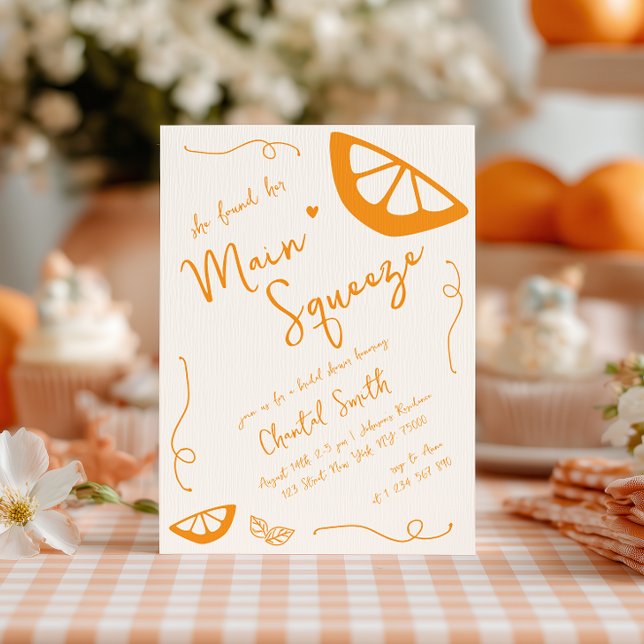 Orange Main Squeeze Hand Drawn Bridal Shower Invitation (Creator Uploaded)