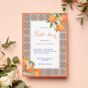 Orange majolica Mediterranean tiles bridal shower Invitation
