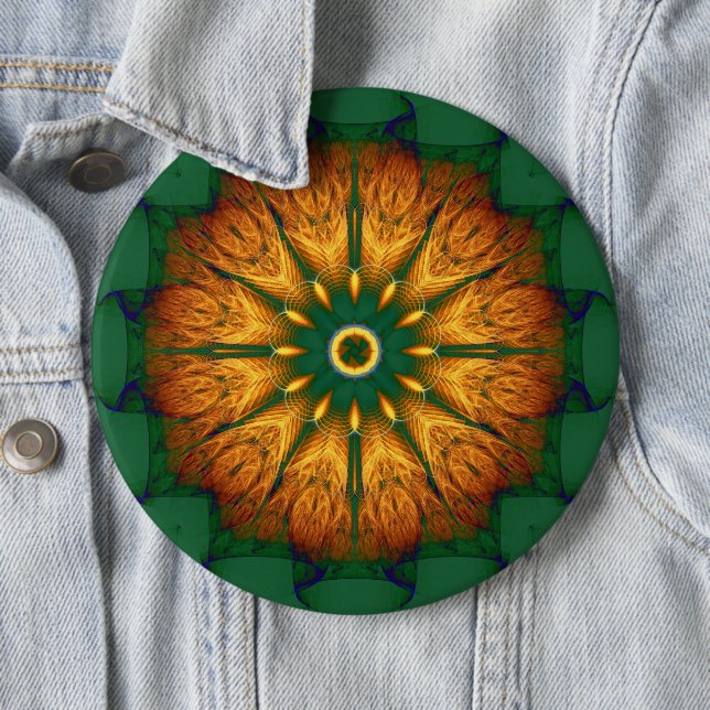 Orange Mandala 6 Inch Round Button (In Situ)