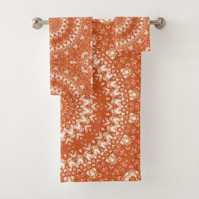 Orange mandala.  bath towel set (Insitu)
