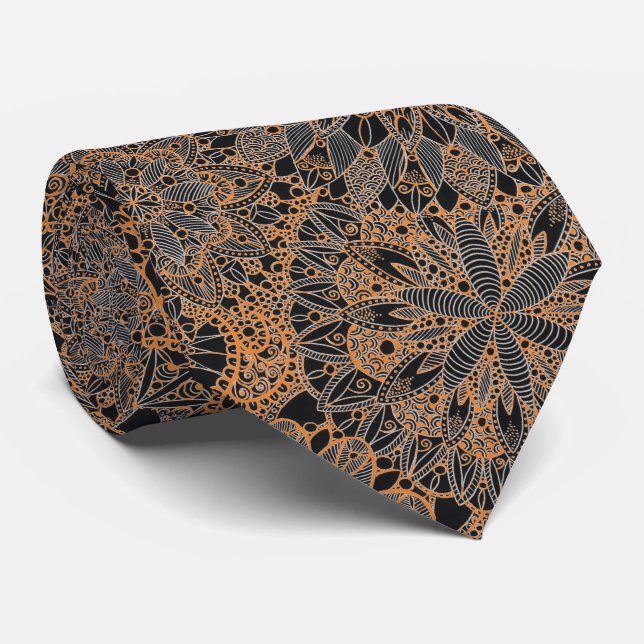Orange Mandala Pattern Tie (Rolled)
