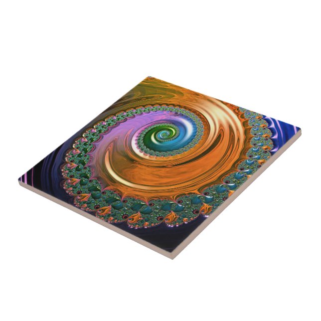 Orange Mandelbrot Swirls Ceramic Tile (Side)