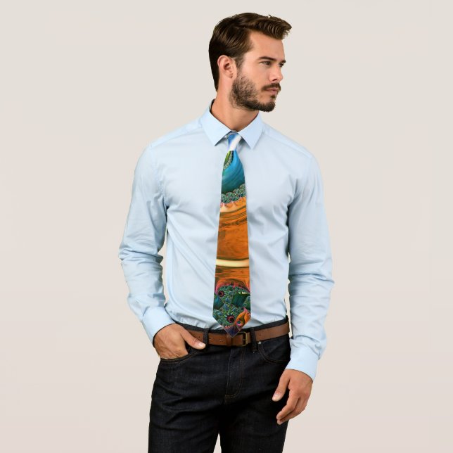 Orange Mandelbrot Swirls Neck Tie (In Situ)