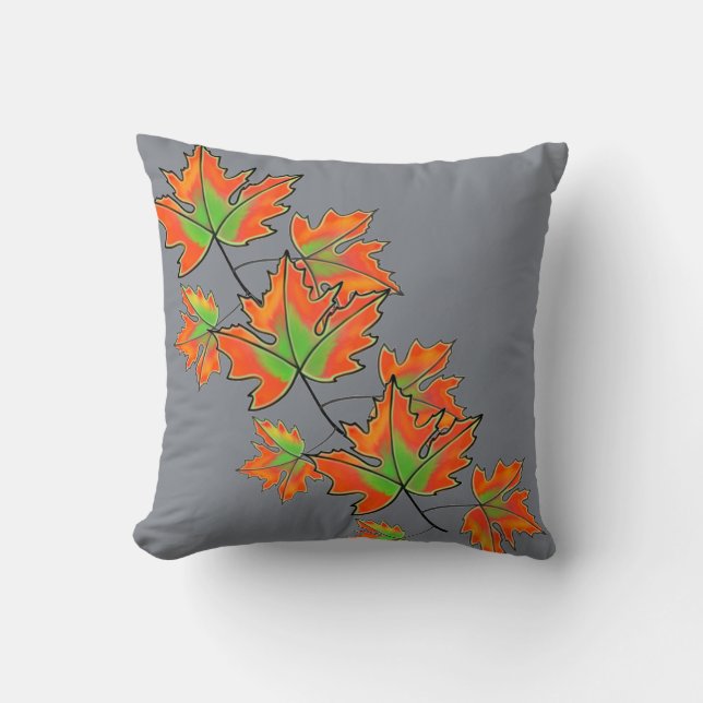 Orange Maple Leaf Throw Pillow (Front)