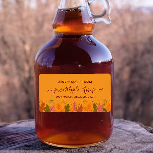 Orange Maple Leaves Border Maple Syrup Label