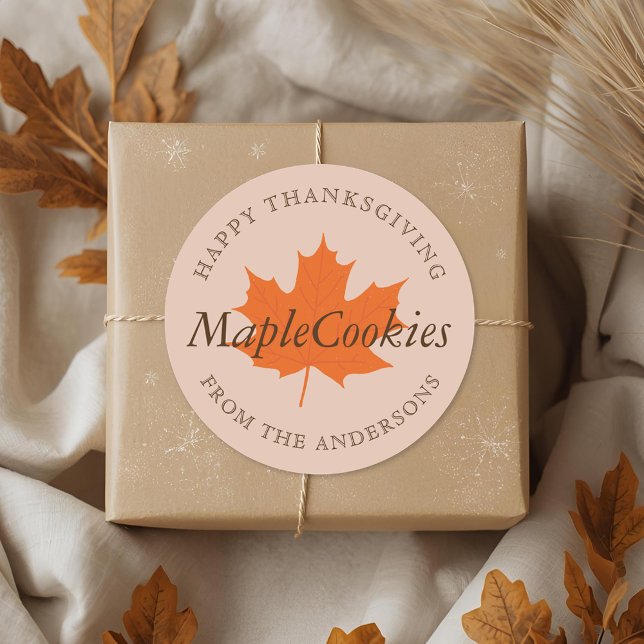 Orange Maple Thanksgiving Homemade Baking Gift Classic Round Sticker (Creator Uploaded)