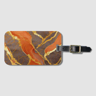 Orange Marble Pattern with Gold Luggage Tag